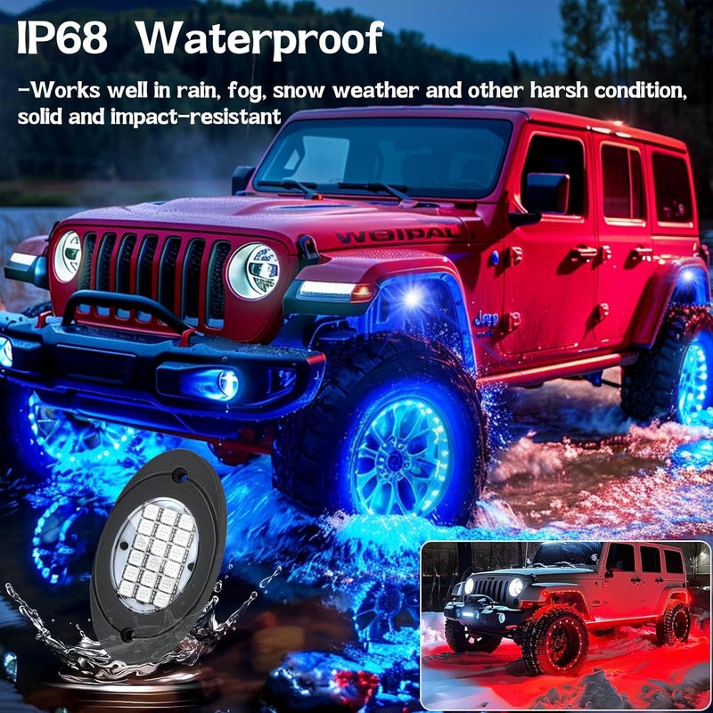 Fimker 8 Pods RGB LED Rock Lights, Underglow Multicolor Neon Light Kit Wheel Well Light with APP Control & Music Mode, Under Glow Lights for Trucks,Jeep,SUV,Golf Cart,ATV,Pickup Off Road,12 V - Image 3